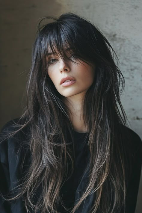 16 Flattering Long Layered Hair Ideas with Side Bangs for Any Occasion Bridal Guest Hairstyles, Layered Hair With Side Bangs, Long Layered Hair With Side Bangs, Hair With Side Bangs, Hairstyle With Bangs, Long Side Bangs, Side Bangs Hairstyles, Small Nails, Nails Salon