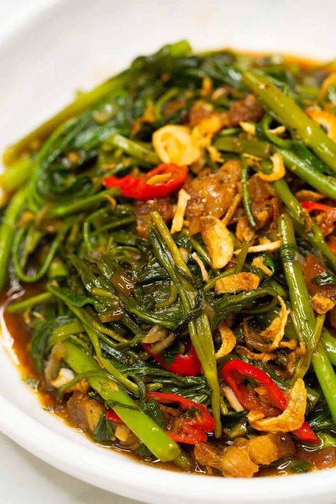 Adobong Kangkong Recipe - Recipes by Nora Kangkong Recipe, Adobong Kangkong, Biko Recipe, Kong Recipes, Adobo Recipe, Water Spinach, Asian Vegetables, Adobo Chicken, Leafy Vegetables