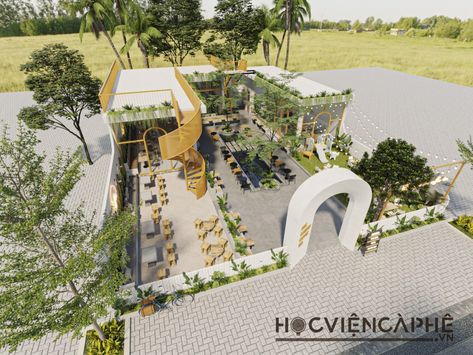 Outdoor Foodcourt Architecture, Cafe Ideas Design, Food Court Design, Cafe Plan, Vertikal Garden, Cafeteria Design, Coffee House Design, Open Restaurant, Cafe Exterior