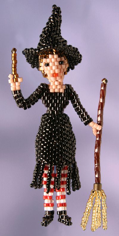 Witch Will, Holiday Beading, Halloween Beads, Witch Doll, Seed Bead Patterns, Bead Ideas, Beaded Crafts, Bead Pattern, Beaded Animals