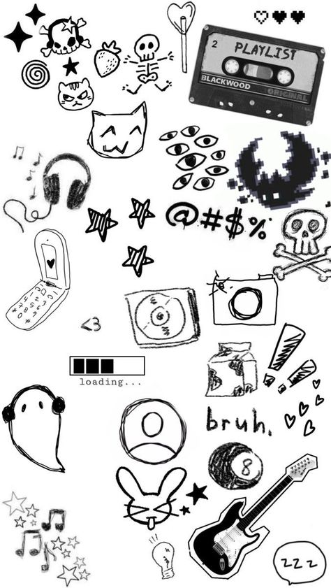 Mini Art Sketch, Stickers Ideas Easy, Sticker Doodles Aesthetic, Simple Cool Doodles, Stickers Aesthetic To Draw, Cute Sticker Doodles, Drawing Y2k Ideas, Ink Doodles Simple, Aesthetic Stickers Drawings