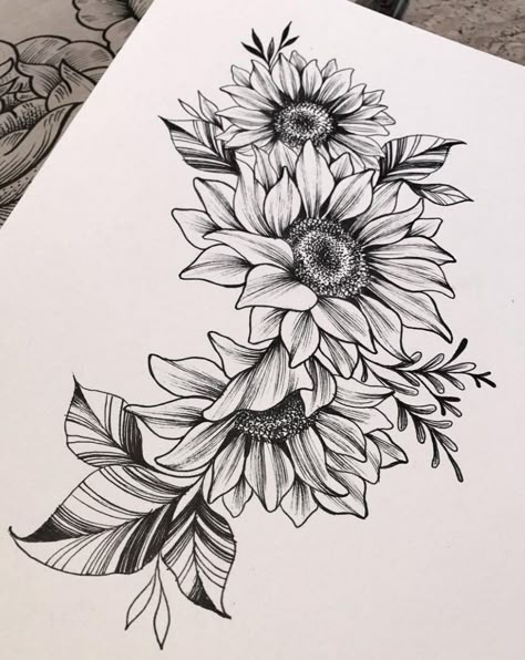 Sunflower Stencil Tattoo, Boho Sunflower Tattoo, Sunflower Tattoo Drawing, Wildflower Cover Up Tattoo, Sunflower Leg Tattoo Calf, Thigh Sunflower Tattoo Women, Sunflower Tattoo Design Drawings, Thigh Tattoos Women Sunflower, Sunflower Tattoo Leg