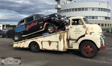 Old Time Race Car Hauling - Page 50 - Lateral-g Forums Toy Hauler Trailers, Rat Rod Trucks, Rat Rod Cars, Flatbed Truck, Dually Trucks, Nhra Drag Racing, Old Ford Trucks, Rat Rods Truck, Cab Over