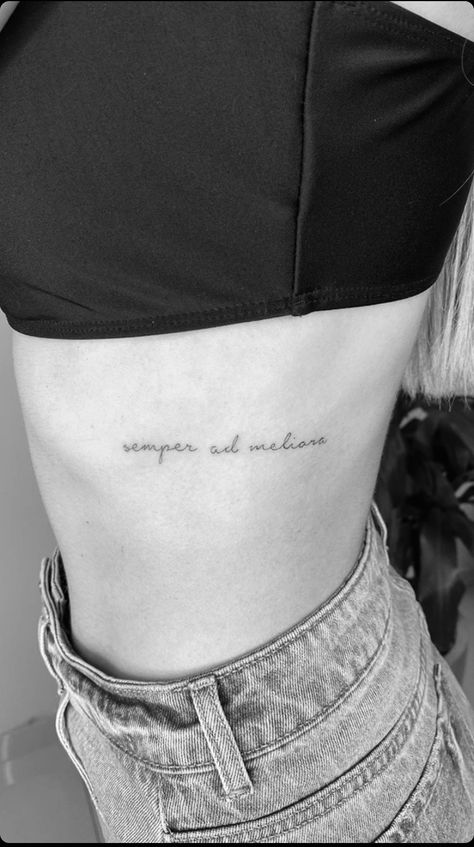 Below Rib Tattoo, Rib Cage Word Tattoos For Women, Quote Tattoos For Women Rib, Rib Cage Script Tattoo, Rib Tattoo Font, Ribcage Quote Tattoo, Rib Cursive Tattoo, Ribs Quote Tattoo, Fine Line Ribcage Tattoo