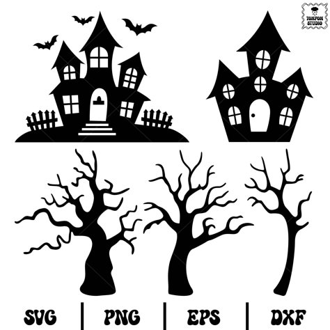 Haunted Tree Drawing, Halloween Tree Drawing, Haunted House Template, Haunted House Svg, Haunted House Silhouette, Silhouette Halloween, Halloween Tree, Buffet Halloween, Haunted House Drawing