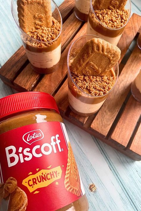 Biscoff Mousse Cups, Easy Biscoff Dessert Recipes, No Bake Biscoff Cheesecake Cups, Biscoff Pie Recipes, Mini Biscoff Cheesecake Recipes, Biscoff Dessert Recipes, Biscoff Dessert Cups, Biscoff Trifle, Biscoff Cheesecake Recipes