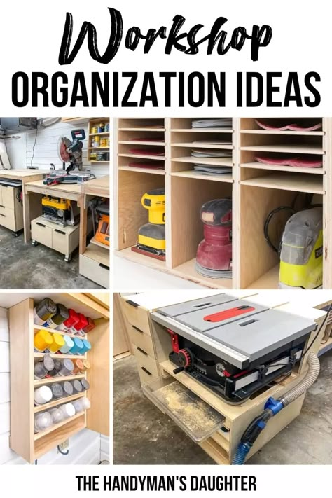 Workshop Organization Ideas, Basement Workshop, Garage Workshop Organization, Woodshop Organization, Woodworking Tools Storage, Workshop Layout, Woodworking Shop Plans, Woodworking Project Ideas, Woodworking Projects For Beginners