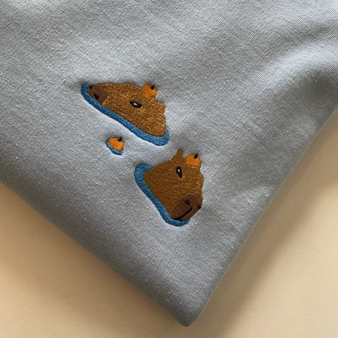 Capybara Clothes, Capybara Embroidery, Embroidered Clothes, Embroidery Inspiration, Sweatshirt Fashion, Jaguar, Favorite Color, Machine Embroidery, Give It To Me