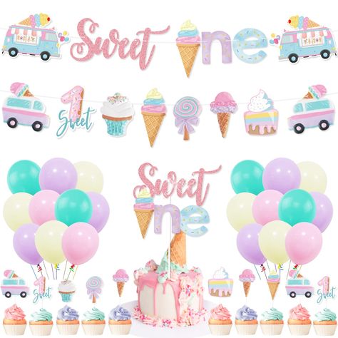 PRICES MAY VARY. 🍦🍧🍨【What Little Girl Doesn't Love Ice Cream?】Kawaii Ice Cream Cone Themed Birthday Party that your child will be celebrating. Happy Birthday to that little sweetie in your life! Throw her an ice cream social/ice cream parlor party with lots of sweet treats for the little kiddos to indulge in! Set the tone for your adorable Ice Cream Party or Ice Cream Parlor with adorable Kawaii Ice Cream Party Supplies! 🍦🍧🍨【Kids 1st Birthday Party Decorations】These ice cream first birthda Ice Cream First Birthday Party, Ice Cream First Birthday, Summer Ice Cream Party, Ice Cream Party Decorations, Popsicle Party, Fest Temaer, One Banner, Ice Cream Birthday Party, 1st Birthday Party Decorations