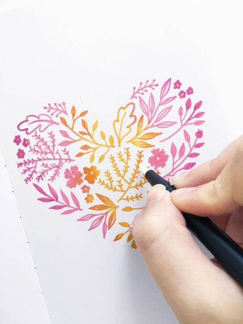 Create this ombre heart with Tombow brush pens – Archer and Olive Glitter Pens Art, Tombow Pens, Marker Ideas, Archer And Olive, Tombow Brush Pen, Brush Pen Art, Pen Doodles, Watercolor Brush Pen, Tombow Dual Brush Pen