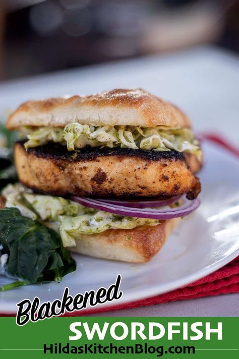 This blackened swordfish is perfectly seasoned and ready in under 5 minutes! It can be served as an entree, in a blackened swordfish sandwich, or as blackened swordfish tacos! Swordfish Tacos, Pan Seared Swordfish, Blackened Swordfish, Assyrian Recipes, Fish Sandwich, Cooking 101, Pan Seared, Healthy Food Choices, Amazing Recipes