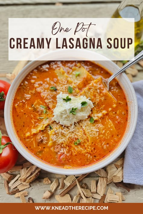 Creamy Lasagna Soup, Lasange Recipe, Creamy Lasagna, One Pot Lasagna Soup, One Pot Lasagna, Meatless Lasagna, Lasagne Soup, Lasagna Soup Crockpot, Easy Lasagna Soup