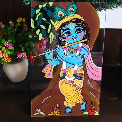 Beautiful krishna Glass painting 🌼🌼🌼🌼🌼 . . Follow 👉@be_unique70 Follow👉@be_unique70 . . Dm to order . . . #glasspainting #trending #smallbusiness #explorepage✨ #artistoninstagram #handmade #homedecor #diy #krishna #instaartist #foryou Glass painting, art, painting, gifts, krishna, gifts for her, Janmashtami, love , small business Krishna Glass Painting, Glass Painting Art, Beautiful Krishna, Art Krishna, Reverse Glass Painting, Painting Gifts, Glass Painting Designs, Krishna Ji, Painting Designs