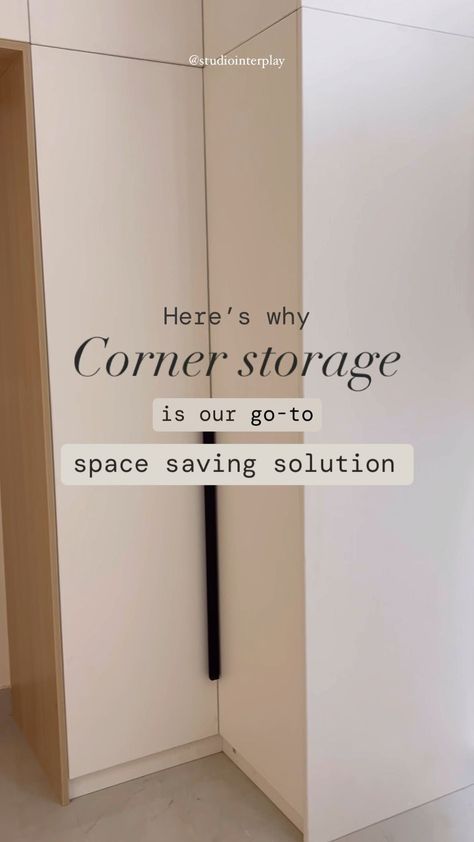 Studio Interplay | We love adding corner cabinets to maximize the available space in our projects. Here’s why you should go for corner storage⬇️… | Instagram Corner Shoe Storage Ideas, Office Wardrobe Design Storage, Corner Coat Closet Ideas, Corner Built In Storage, Corner Hall Storage, Corner Cabinet Ideas Hallway, Corner Cabinet Hallway, Laundry Room Corner Ideas, Hallway Corner Storage