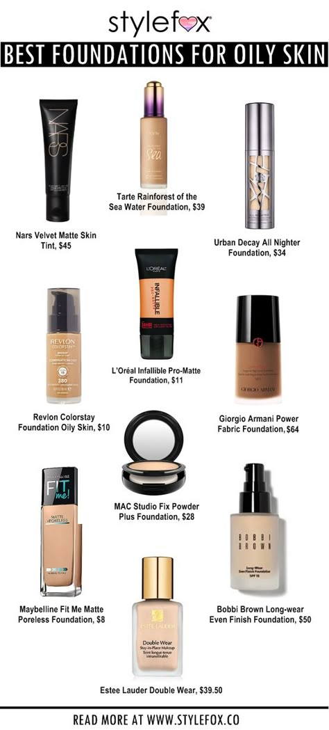 Infographic: The Best Foundations For Oily Skin Best Matte Foundation For Oily Skin, Best Foundations For Oily Skin, Foundations For Oily Skin, Best Foundation For Oily Skin, Oily Skin Makeup, Lotion For Oily Skin, Make Up Foundation, Foundation For Oily Skin, The Best Foundation