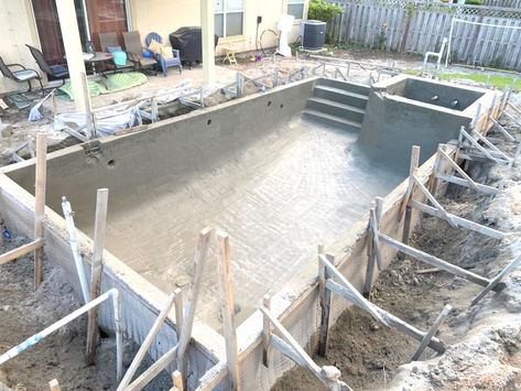 Gunite shell complete, deck grade next, then on to plumbing for this new pool and spa combo in St Augustine. Professional Swimming, Pool Contractors, Cool Swimming Pools, Swimming Pond, Pool Swimming, St Augustine Fl, Diy Pool, Pool And Spa, Pool Builders