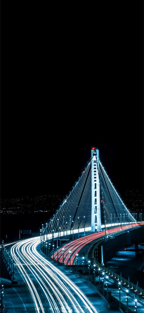 oakland #oakland Light Trail Photography, Oakland Bay Bridge, Trail Photography, Joker Dark Knight, Bay Bridge San Francisco, Bridge Wallpaper, Arctic Landscape, Desktop Themes, Amoled Wallpapers