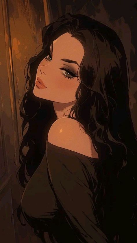 Veiled Character Design, Dark Hair Cartoon Characters, Character Art Female Brunette, Colored Characters, Art Outfit, Insta Profile Pic, Girly Art Illustrations, Digital Art Anime, Cartoon Profile Pics