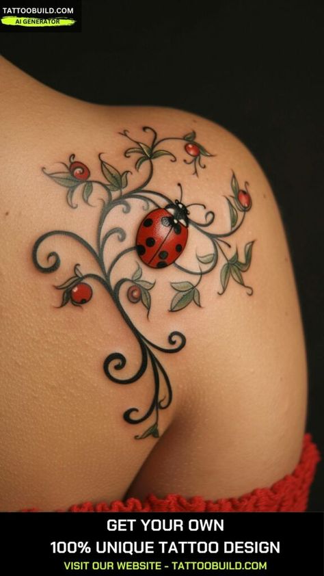 Ladybug And Flower Tattoo, Bug Tattoo Ideas, Ladybug Tattoo Ideas, Ladybird Tattoo, Ladybug Tattoos, Neat Tattoos, Memory Tattoos, Ladybug Tattoo, Blue Butterfly Tattoo