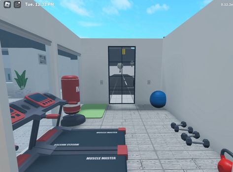 Bloxburg Gym Ideas Bloxburg, Bloxburg Workout Room, Bloxburg Gym Ideas, Bloxburg Gym, Gym Room Ideas, Bloxburg City, Bloxburg Town, Bloxburg Ideas, Fitness Room