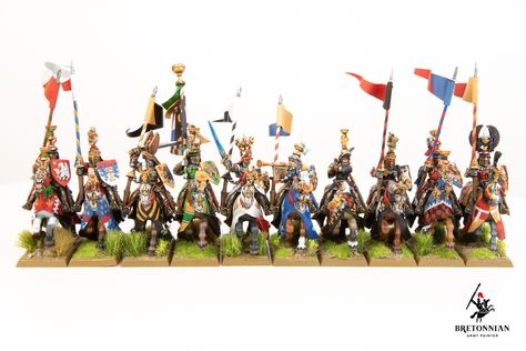 5th edition miniatures from Bretonnia army, Warhammer fantasy, painted by Francesc Roqueta, classic painting style Bretonnia Warhammer, Knight Reference, Warhammer Bretonnia, Model Painting, Classic Paintings, Warhammer Fantasy, Painting Style, Knights, Old World