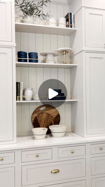 Anna Mae Kitts on Instagram: "When I was designing our kitchen, I knew I wanted to incorporate some open shelving with brass railing. I’ve been looking for a deep blue set of dishes to add contrast in our kitchen. I found these stoneware dishes from @target! These dishes are such a beautiful color! 

✨Follow, Like, Comment, and Share @anna.mae.kitts for more home inspiration✨

#kitchendesign #kitchen #kitchendecor #kitcheninspiration #styling #stylingtips #interiorstyling #reelsinstagram #interior #interiorstyling #newbuild #newbuildhome #howihome #benjaminmoore #mcgeeandco #target #targethome #hearthandhandwithmagnolia" Built In Shelf Kitchen, Kitchen Shelf Ideas, Brass Railing, Mc Gee And Co, Hearth And Hand With Magnolia, Stoneware Dishes, Home Inspiration, Built In Shelves, Kitchen Shelves