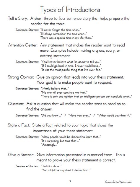 List of attention getters (hooks) and sentence starters in interesting introductions. Meets multiple writing standards from Common Core State Standards. From How to Teach the Five Paragraph Essay listed at CreateBetterWriters.com. For a video demonstration, click "Visit Website." College Essay Examples, Apa Format, Attention Getters, Types Of Essay, Essay Tips, School Essay, Paragraph Essay, Scholarship Essay, Sentence Starters