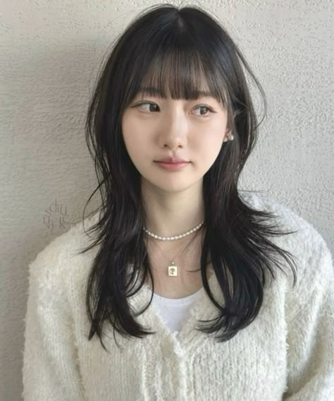 Medium Korean Haircut, Wolfcut Hair With Bangs, Layered Haircuts Straight Hair, Korean Hairstyles, Hair Color Streaks, Hair Inspiration Long, Soft And Feminine, Hairstyles For Layered Hair, Haircuts Straight Hair