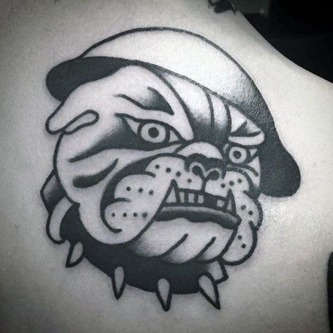 Bulldog Traditional Tattoo, Traditional Bulldog Tattoo, Bulldog Tattoo Ideas, Upper Back Tattoo, Flash Art Tattoos, France Tattoo, Wallet Ideas, Vintage Tattoo Art, Men Masculine