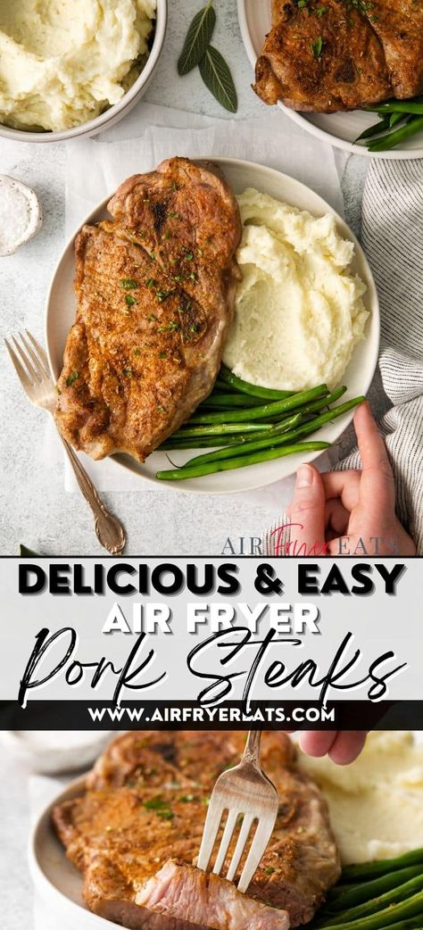 Air Fryer Pork Shoulder Steaks, Pork Steak Air Fryer Recipe, Air Fry Pork Steak, Air Fryer Pork Steaks Bone In, Air Fryer Oven Recipes Dinner, Pork Steaks In Air Fryer, Air Fryer Pork Steaks, Pork Steak Recipes Oven, Pork Loin Steak Recipes