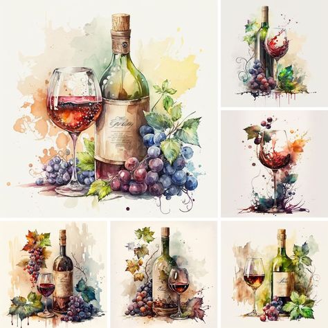 Wine Watercolor, Cocktails Clipart, Cocktail Illustration, Alcoholic Drink, Watercolor Tree, Wine Collection, Dreamy Art, Water Painting, Art Drawings Sketches Simple