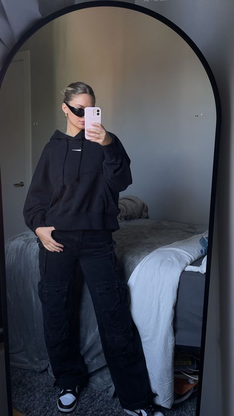 outfit details: https://liketk.it/4kysa

outfit inspo, ootd, outfit ideas, nyc outfits, dark aesthetic, aesthetic, emma core, new york, basic outfit, casual outfit, fall outfits, fall fashion, outfit ideas, 2023 outfits, nike, nike outfits, black sunglasses, black cargo pants, cargo pants outfits, streetstyle, all black outfits Low Rise Black Cargo Pants Outfit, Black Cargo Pants Outfits Women, Ootd Cargo Noir, Black Cargo Pants Winter Outfit, Black Cargos Girl Outfits, Nylon Cargo Pants Outfit, All Black Cargo Pants Outfit, Outfit Ideas With Black Cargo Pants, Black Baggy Cargo Pants Outfit