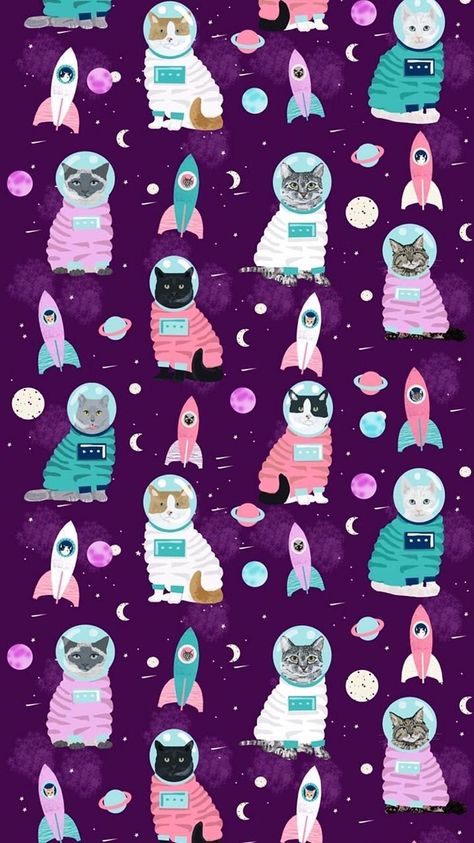 Cats In Space, Cat Sketch, Wallpaper Tumblr, Trendy Wallpaper, Space Cat, Cats Illustration, Purple Background, Cat Wallpaper, Cat Wall