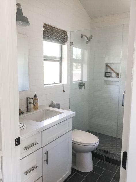 399 Square Foot Accessory Dwelling Unit Photos | Apartment Therapy Garage Apartment Bathroom, Small Bathroom With Lots Of Storage, Bathroom With Lots Of Storage, Garage Apartment Interior, Stackable Washer And Dryer, Accessory Dwelling Unit, Garage Apartments, Garage Conversion, Garage Apartment