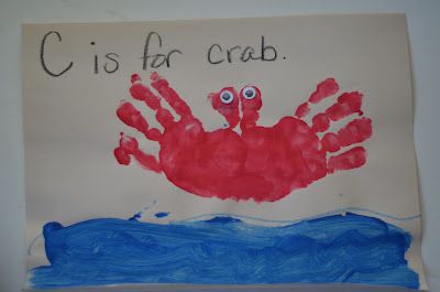 C is for crab Hand Print Alphabet, Arts For Kindergarten, Hand Painting Ideas, Mummy Craft, Letter C Crafts, Kindergarten Art Crafts, Simple Art Activity, Kindergarten Art Activities, Preschool Letter Crafts