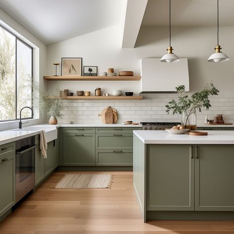 15 Kitchens With Sage Green Cabinets You Will Love - Rhythm of the Home Scandi Kitchen Ideas, Sage Green Cabinets, Green Kitchen Walls, Green Kitchen Island, Sage Kitchen, Green Kitchen Designs, Scandi Kitchen, 1st House, Sage Green Kitchen