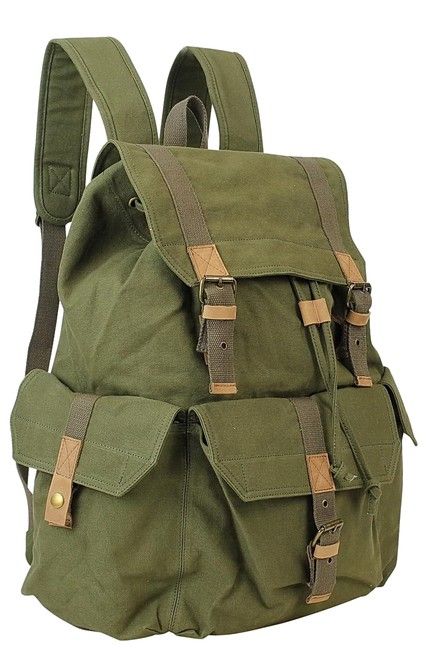 Green Canvas Backpack, Dimension 20, Camping Bed, Zero Tolerance, Classic Backpack, Large Buttons, Canvas Backpack, Cute Bags, Mode Vintage