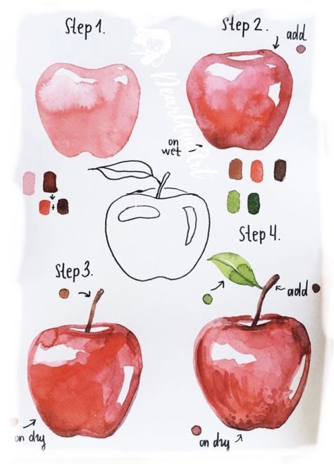 Beautiful Drawing Ideas, Cool Drawing Ideas, Apple Drawing, Art Apple, Cool Drawing, Learn Watercolor Painting, Learn Watercolor, Watercolor Food, Drawings Ideas