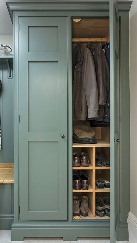 Mudroom Dog Room, Shoe Storage Wardrobe, Coat And Shoe Storage, Hallway Cupboards, Mudroom Remodel, Hall Cupboard, Bedroom Built In Wardrobe, Laundry Room/mud Room, Front Door Styles