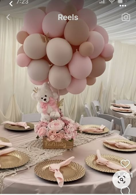 Pink Teddy Bear Balloon Garland, Teddy Bear Tutu Centerpiece, Centerpiece For Baby Shower Girl, Pink Baby Shower Balloons, Teddy Bear Baby Shower Theme Girl Centerpiece, Girl Bear Themed Baby Shower Ideas, Bear Baby Shower Cake Girl, Brown And Pink Baby Shower Ideas, We Can Barely Wait Baby Shower Theme Girl