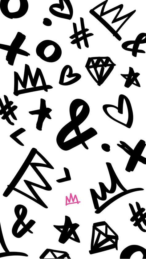 Pink Black And White Background, Aztec Pattern Wallpaper, Accent Wall Wallpaper, Signs Wallpaper, Cool Graffiti, Crown Pink, Desain Editorial, Graffiti Doodles, Wallpaper White