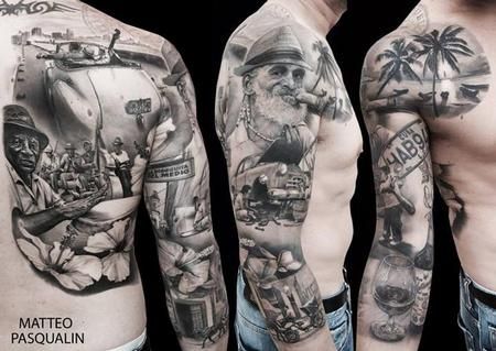 Cuba tattoo, by Matteo Pasqualin. Cuban Tattoos, Cuba Tattoo, Full Sleeve Tattoo Ideas, Nikko Hurtado, Black And Grey Sleeve, Sleeve Tattoo Ideas, Geometric Tattoo Arm, Forearm Sleeve, Forearm Sleeve Tattoos