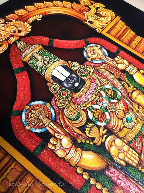 Venkateswara Swamy Paintings, Venkateswara Swamy Drawing, Balaji Painting, Vishnu Painting, Shiv Ganesh, Sri Narayana, Ganpati Painting, Thanjavur Painting, Venkateshwara Swamy