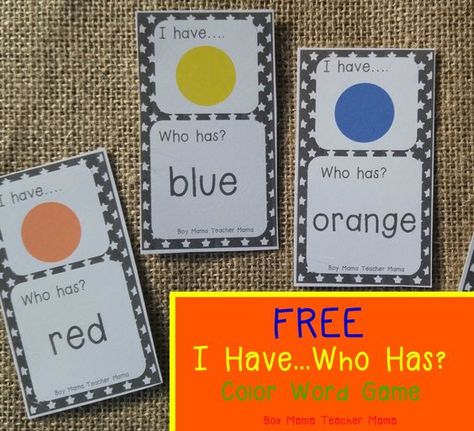 FREE I Have… Who Has? Color Words Game Anyone who reads our site regularly knows how much I love the I Have… Who Has? Games. I have created quite a few different versions and now here… Colors Games For Preschoolers, I Have Who Has Games Free Preschool, I Have Who Has, I Have Who Has Games Free, Color Word Activities, Preschool Circle Time, Color Words, Preschool Colors, Kindergarten Games