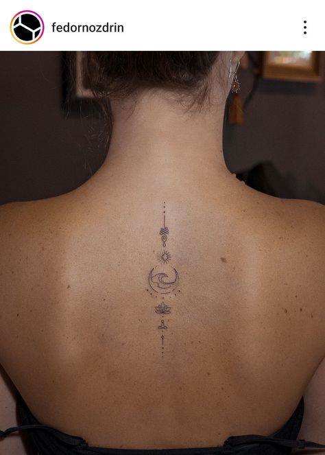 Buddhist Spine Tattoo, Spine Tattoos For Women Travel, Multiple Back Tattoos Women, Unique Spine Tattoo Design, Chinese Spine Tattoos For Women, Minimal Hip Tattoo, Long Spine Tattoo, Womens Spine Tattoos Ideas, Lower Spine Tattoo