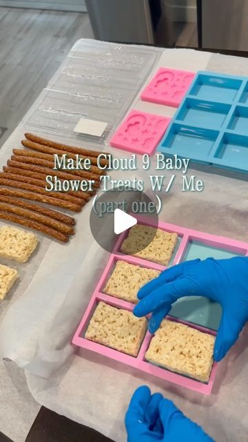 Creative Cravings 👩🏽‍🍳🍫 on Instagram: "Watch Me Make Cloud 9 Treats ⛅️👶🏼🍼 #clouds #cloudnine #cloud9 #babyshower #babyshowerideas #babyboy #babyshowertreats #smallbusiness #showwhatyoursmallbusinesssells #chocolatecoveredpretzels #chocolatecoveredmarshmallows #chocolatecoveredricekrispies #treatmaker #pretzelrods #dessertcups #cheesecakecups #strawberrycrunch #treattable #supportsmallbusiness #explore #explorepage #dessert #jacksonville #jacksonvilletreats #jacksonvilletreatmaker #cupcakes #cake #cakedecorating #blackowned #blackownedbusiness" Cloud Dessert Table, Gender Reveal Treats, Gender Reveal Dessert, Cloud Cupcakes, Cloud Cake, Cheesecake Cups, Chocolate Covered Marshmallows, Baby Shower Treats, Shower Stuff