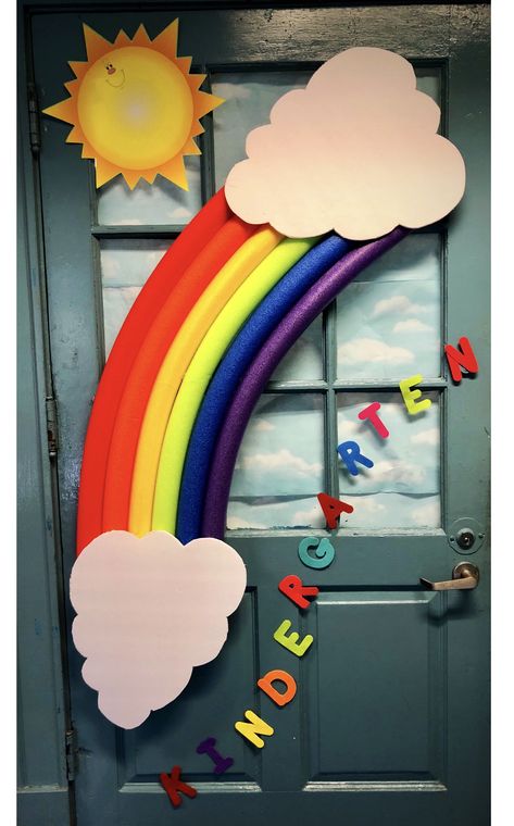 Rainbow door Preschool Classroom Themes, Soft Board Decoration, Rainbow Door, All Black Dresses, Computer Basics, Board Decoration, Rainbow Theme, Classroom Door, Rainbow Party