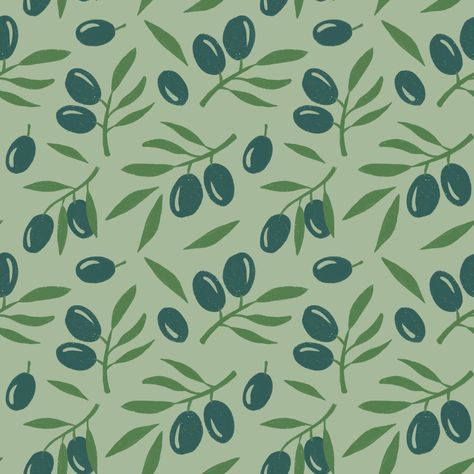 Olive Branch Pattern, Olive Print, Green On Green, Olive Branches, Pink Olive, Stencil Pattern, Olive Gardens, Olive Garden, Fruit Pattern