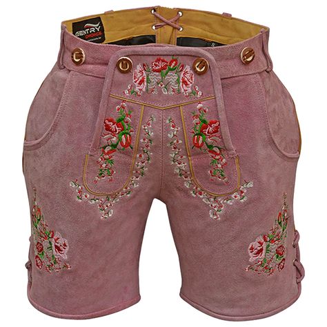 Authentic Women's Suede Lederhosen Rose Pink Oktoberfest - Etsy Branches Embroidery, Oktoberfest Outfit Women, Lederhosen Women, Matching Embroidery, Oktoberfest Costume, Clothing Tape, German Outfit, Rose Pink Color, Short For Women