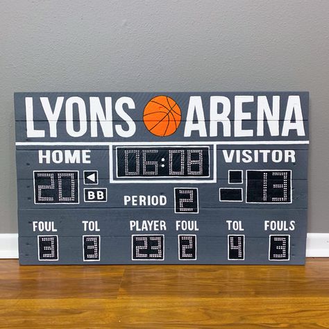 Diy Basketball Scoreboard, Diy Basketball Room Decor, Diy Basketball Decor, March Madness Math, Basketball Nursery, Basketball Theme Room, Basketball Room Decor, Customized Basketball, 2023 Birthday